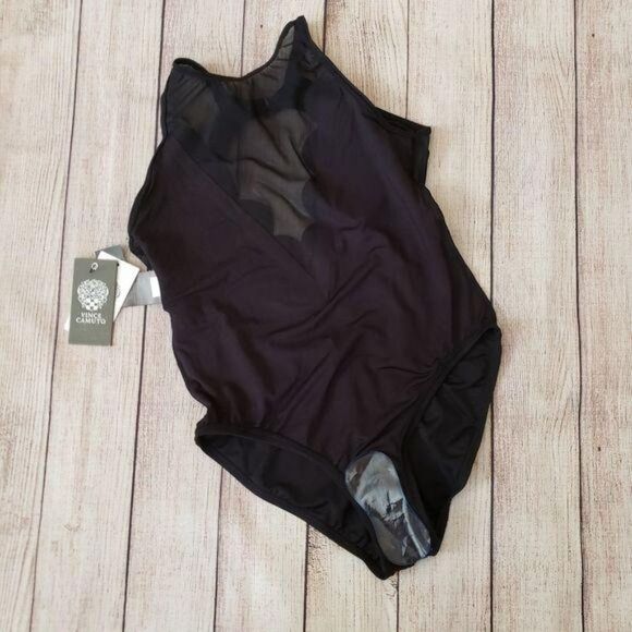 Vince Camuto Scalloped Mesh Inset Cut-Out Back One-Piece Swimsuit - Picture 8 of 12